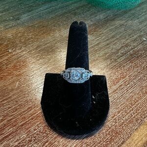 Silver Princess-Cut Stone Ring with Bold Design size 8